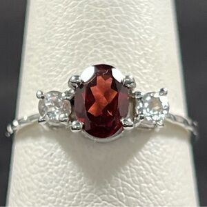 Garnet & White Topaz Sterling Silver Ring